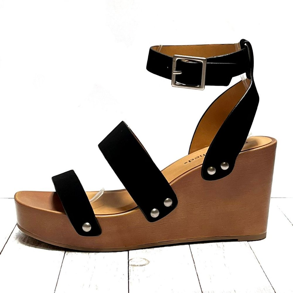 New Women Black Strappy Platform Wedge Heel Sandals